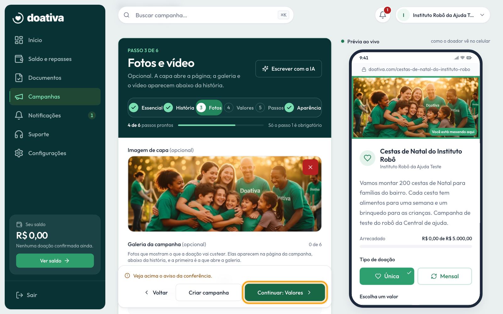 Fotos e vídeo: a capa da campanha enviada