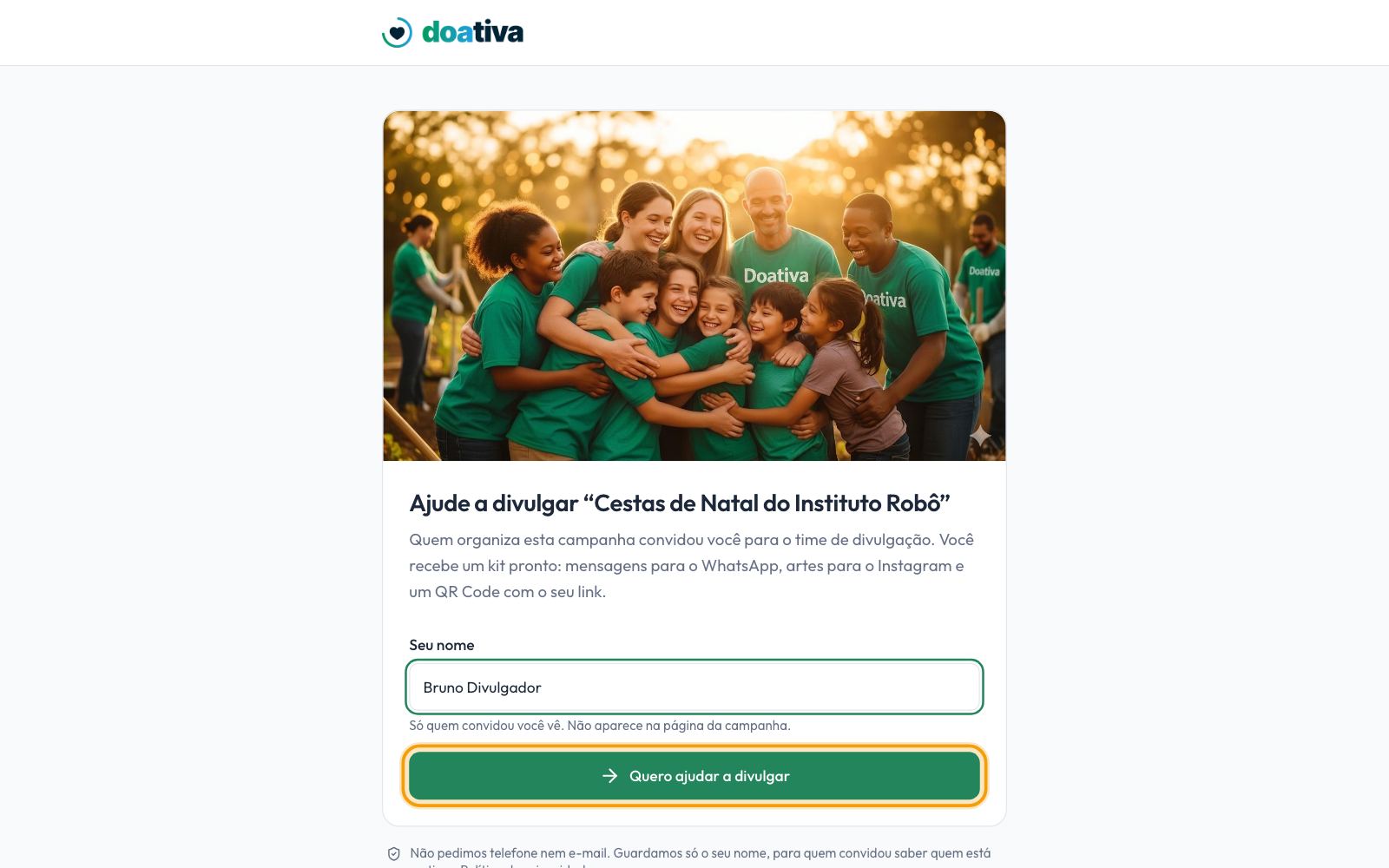 O convite aberto por quem vai divulgar: só o nome, sem cadastro