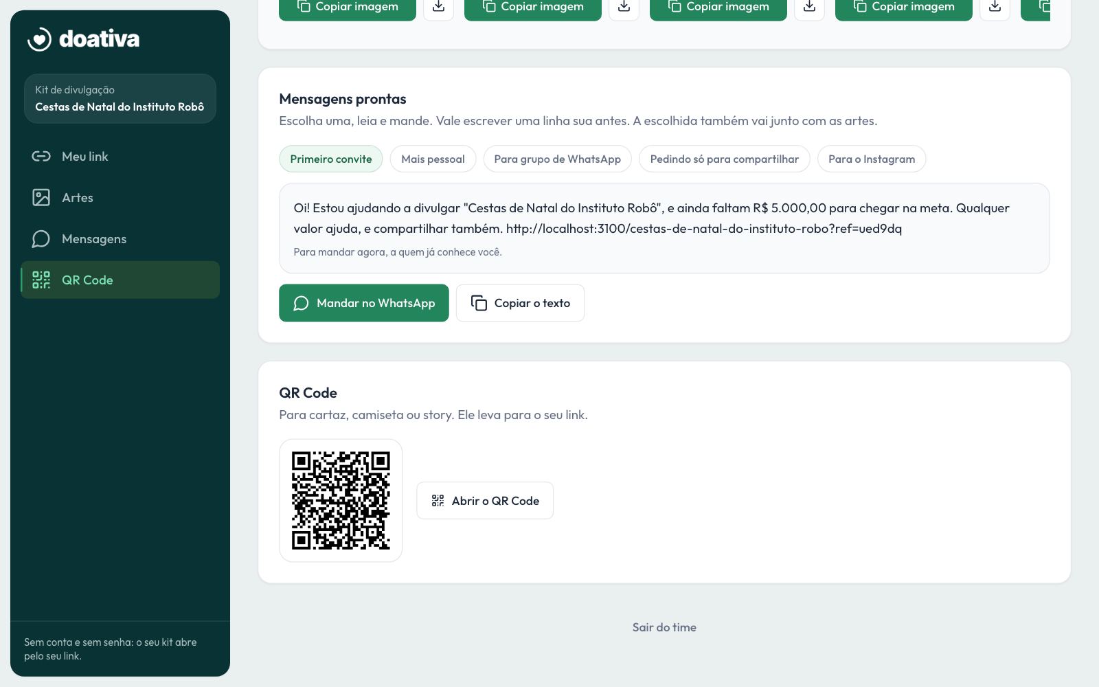 O QR Code do divulgador, que leva para o link dele